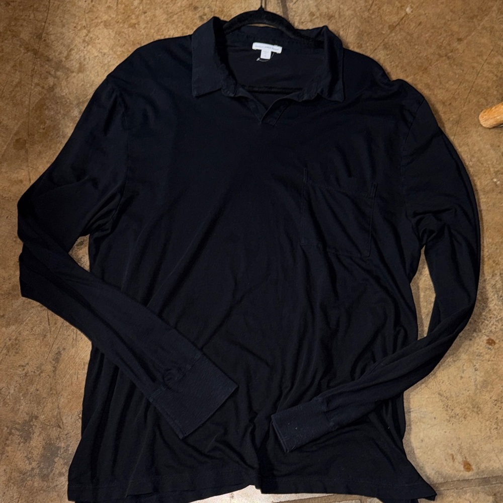 James Perse black Long Sleeve collared slub cotton Shirt size 5 - Picture 5 of 10